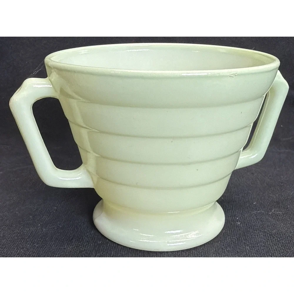 3 Hazel Atlas Moderntone Platonite Pastel green open sugar Bowl Dual Handle